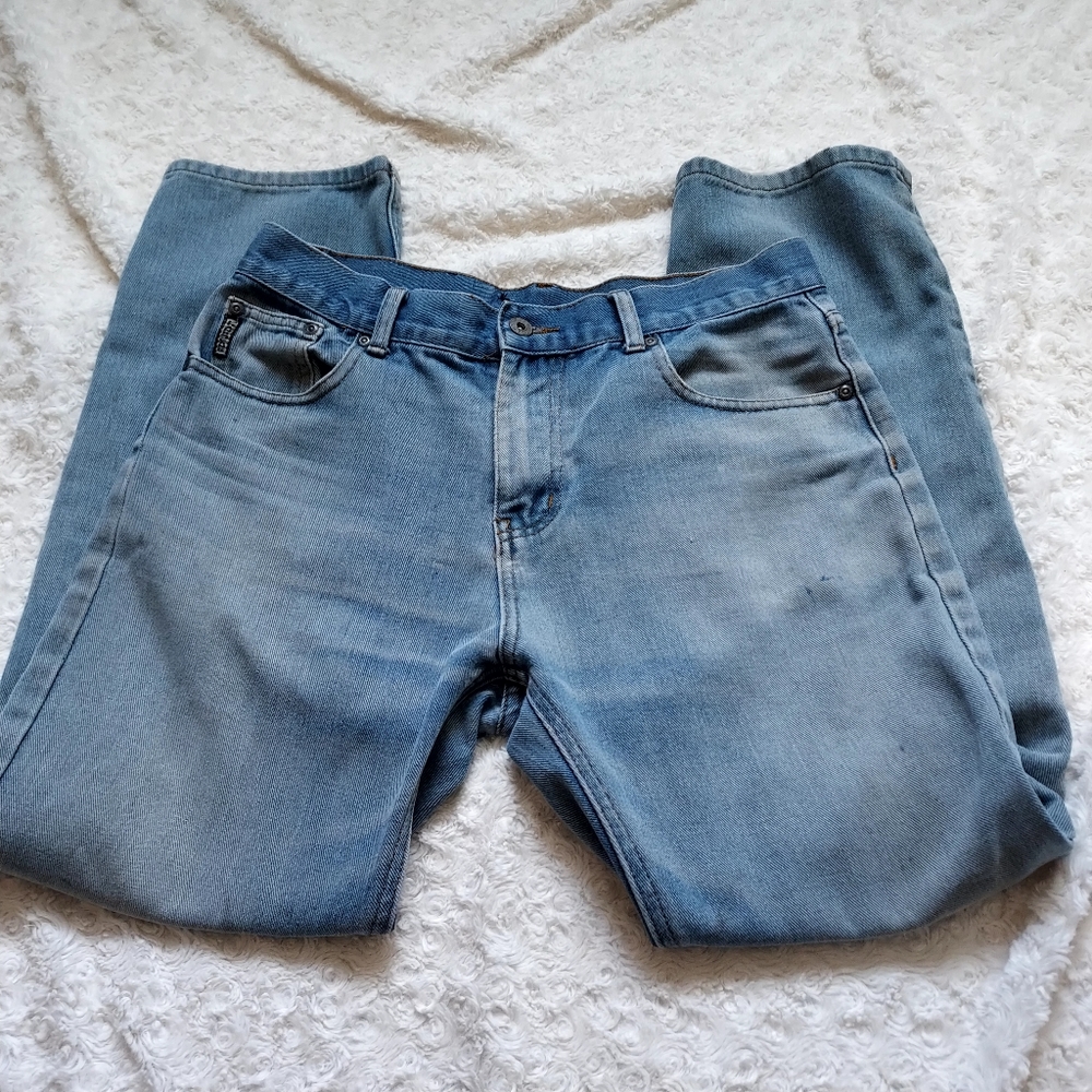 Frank Jeans Denim Light blue wash waist 32 Outdoor Workwear Ranch Distressed